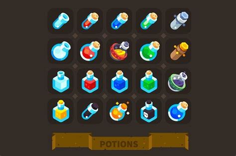 Fantasy Game Icons Set Potions Game Icon Fantasy Games Vector Game