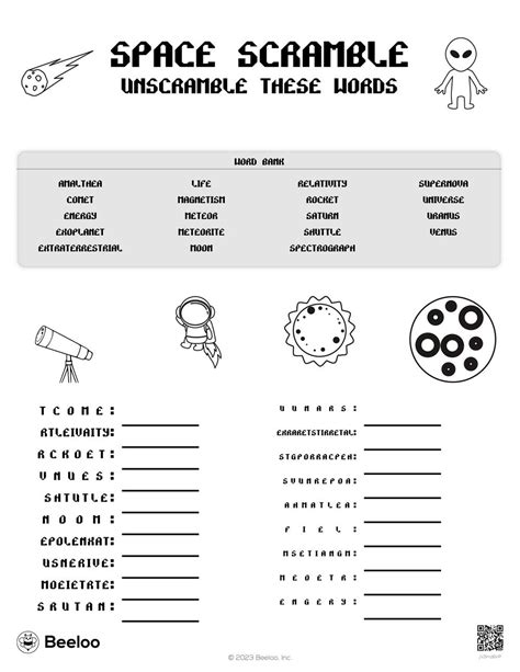 Space Themed Word Scrambles Beeloo Printable Crafts And Activities