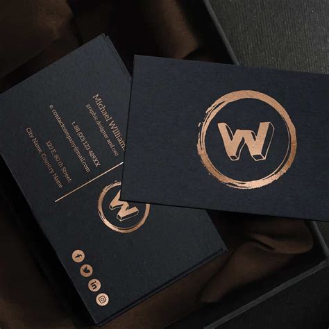 Create a blank black business card. Duplex luxury business card on black matte paper with bronze metallic foil stamping printing ...