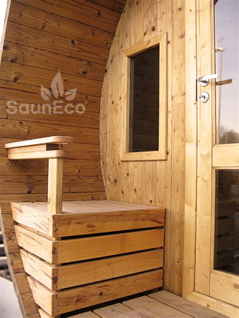 Two Room Barrel Sauna Lodge Of Thermowood ↔4m For 6 Terrace Wood
