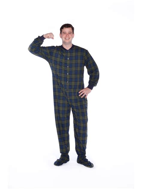 Buy Navy Blue And Green Plaid Lightweight Cotton Flannel Adult Footed