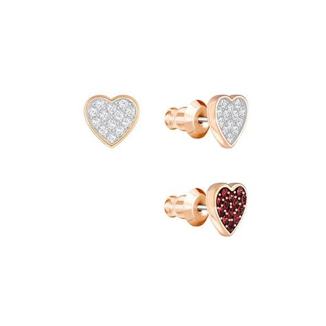 Set Swarovski Hearts Earrings 5272369 Transparent And Red Stones