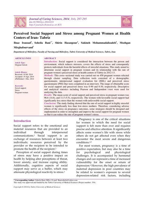 PDF Perceived Social Support And Stress Among Pregnant Women At
