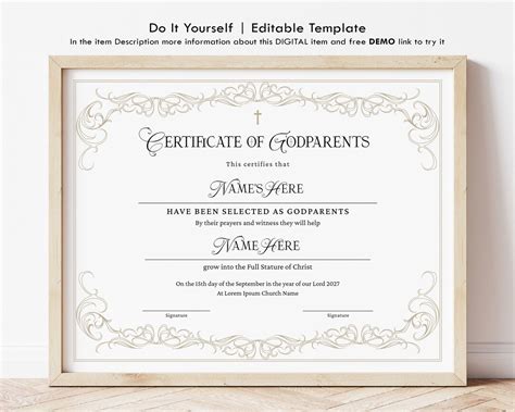 Editable Godparents Certificate Template Godmother Godfather Etsy