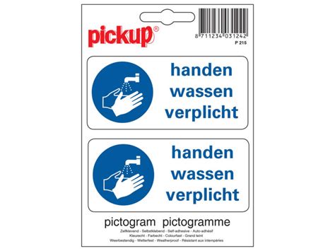 Zelfklevend Pictogram Handen Wassen Verplicht 10x47 Cm 2 Stuks Hubo