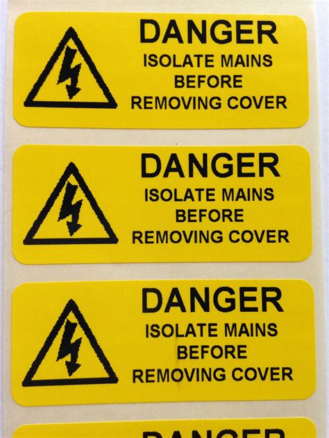 Electrical Safety Warning Labels Isolate Mains Yellow 50mm X 20mm