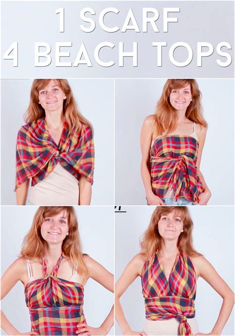 How To Turn One Scarf Into Four Summer Tops Scarf Shirt Summer Tops Summer Scarf Tying