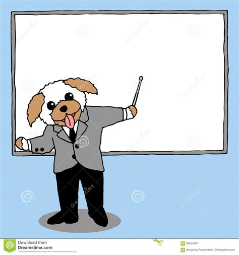 Funny Dog Presentation On White Board Vector Illustration Hand Drawn