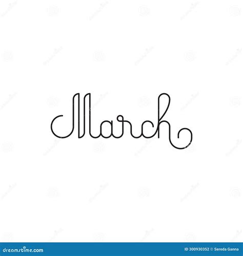 March Month Monoline Outline Lettering Stock Illustration