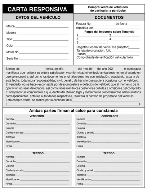 Carta Responsiva Vehicular Formatos Y Ejemplos 2022