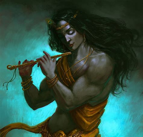 Krishna God Blue Flute Art Man Vishnu Kuttikkatt Instrument