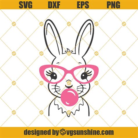 Bunny With Glasses SVG, Rabbit With Glasses SVG, Bunny With Bubble Gum