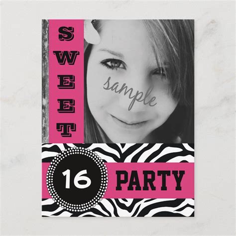mod hot pink zebra sweet 16 party with photo invitation zazzle sweet sixteen birthday party