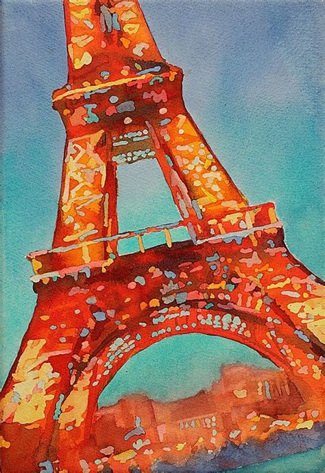 Eiffel Tower At Sunset In Paris France Watercolor Painting Etsy