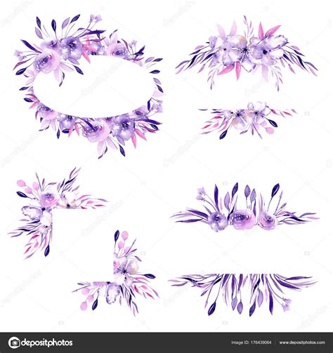 Границы Рамки Акварелью Фиолетовые Розы Ветви Нарисованные Вручную Белом Фоне стоковое фото