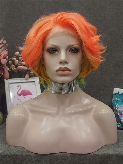 Short Bob Pixie Cut Synthetic Lace Front Wigs Raibow Colorful Wigs Celebrity