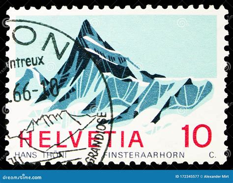 Postage Stamp Printed In Switzerland Shows Finsteraarhorn Mountain