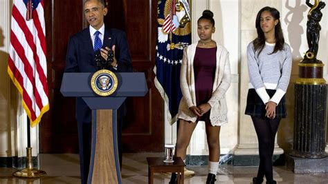 President Obama Joined By His Daughters Malia Right And Sasha Center During The