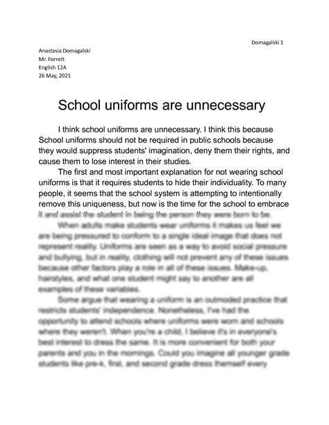 Solution School Uniforms Are Unnecessary Argumentative Essay Studypool