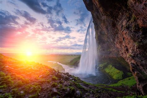 Sunrise On Seljalandfoss Waterfall Stock Photo Image Of Outdoor