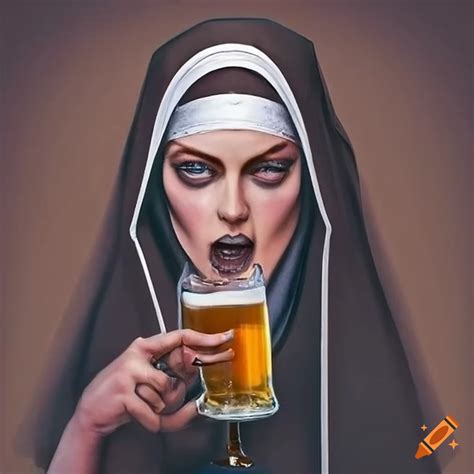 Funny Image Of A Nun Enjoying A Beer