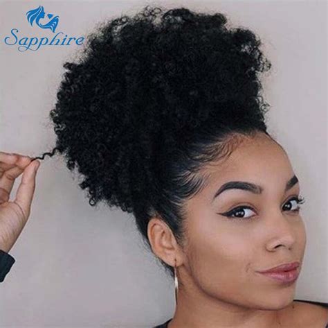Afro Kinky Curly Ponytail For Women Natural Black Remy Hair 1 Piece Clip In Ponytails Drawstring
