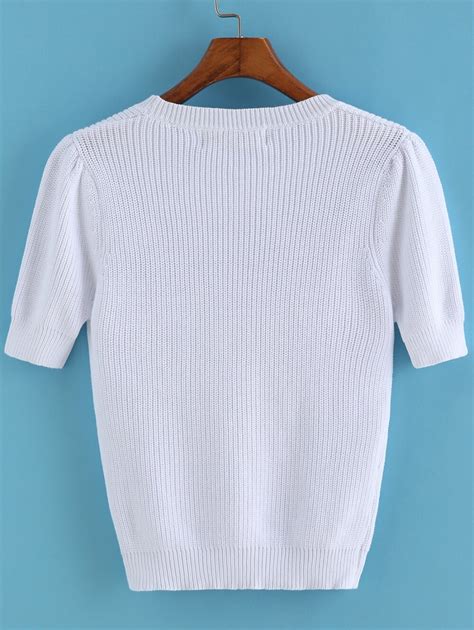 Short Sleeve Knit White Sweater