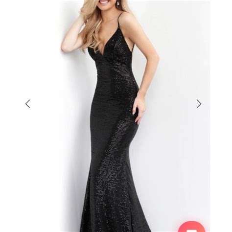 Jovani Dresses Jovani Black Sequined Plunge Neck Prom Dress Open