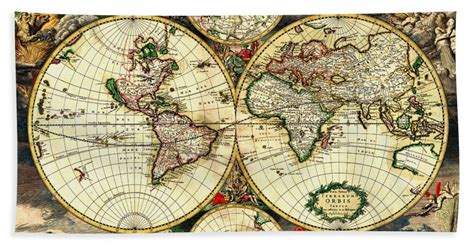 Antique World Map 1689 Vintage Travel Artwork Beach Towel For Sale By