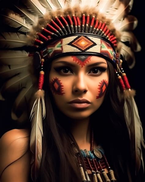 Premium Ai Image Native American Indian Model In Full Costumes Accessories And Feathery Head