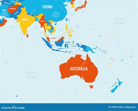 Australia And Southeast Asia Map 4 Bright Color Scheme High Detailed