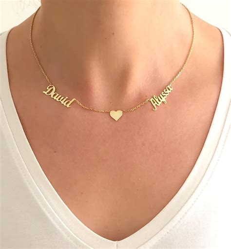Name Necklace Personalized Two Names Necklace With Heart 2 Etsy