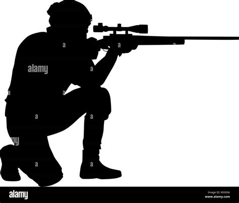 Police Forces Sniper Aims Rifle Vector Silhouette Stock Vector Image