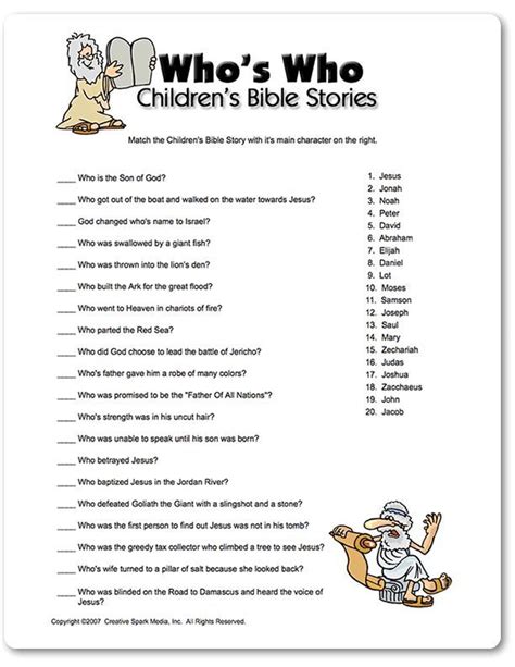 Printable Whos Who Childrens Bible Stories Bible Stories For Kids