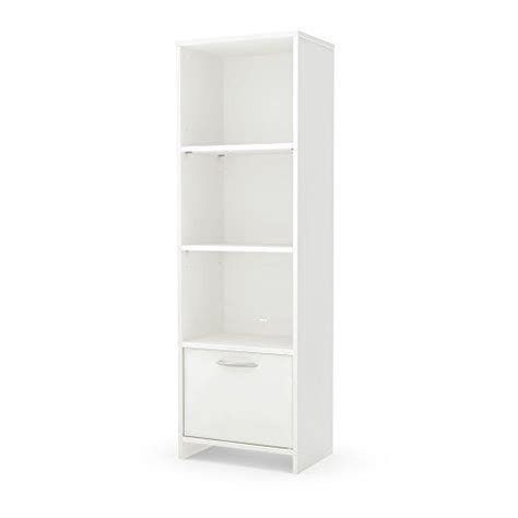 South Shore Narrow 3 Shelf Storage Bookcase With Door Pure White