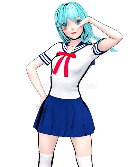 3d Japanese Anime Schoolgirl Stock Illustration Illustration Of Happy