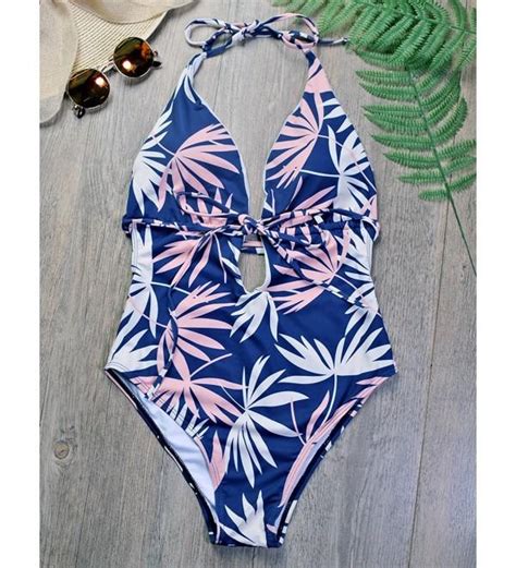 Bathsuit Printed Backless Swimsuit Leafandblue C2186g2yci0