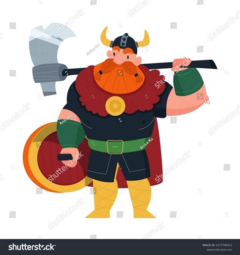 Viking Cartoon Norse Character Scandinavian Mythology Stock Vector