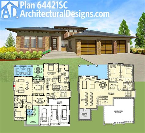 Plan 64421sc Modern Prairie House Plan For A Rear Sloping Lot