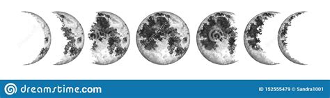 Moon Phases Isolated On White Background Watercolor Illustration