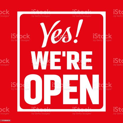 Yes Were Open Sign Letter Board Isolated On Red Background Stock