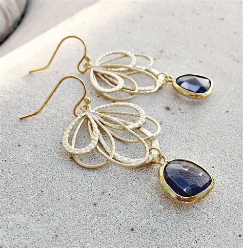 Items Similar To Gold Fan Chandelier Earrings Purple Jewel Bohemian
