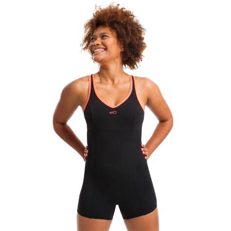 Womens One Piece Aquafitness Shorty Swimsuit Lou Black Orange