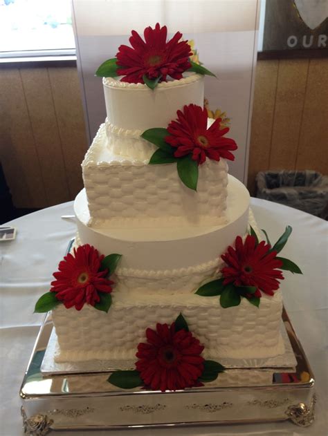 Mini lemon cake, 5 oz. Whole Foods Market wedding cake - red daisies | WFM Cakes ...