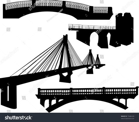 Illustration With Bridge Silhouette Collection Isolated On White