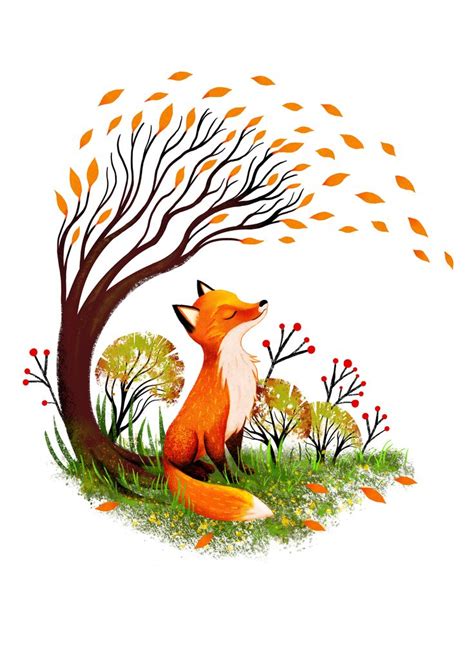 Fox Print Autumn Forest Wall Art Fall Decor Nature Art Etsy Canada