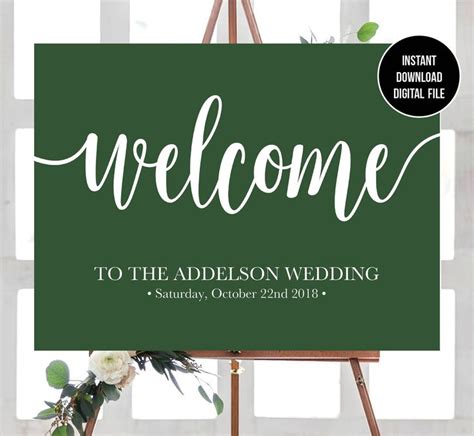 Emerald Green Welcome Sign Wedding Editable Printable Sign Etsy