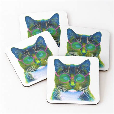 Cool Cat In Funky Sunnies Coasters By Lyndseyart In 2020