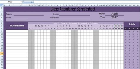 Attendance Spreadsheet Ms Excel Templates