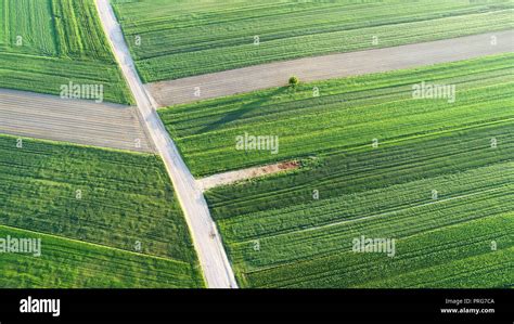 Aerial Landscape Road Between Fields Stock Photo Alamy